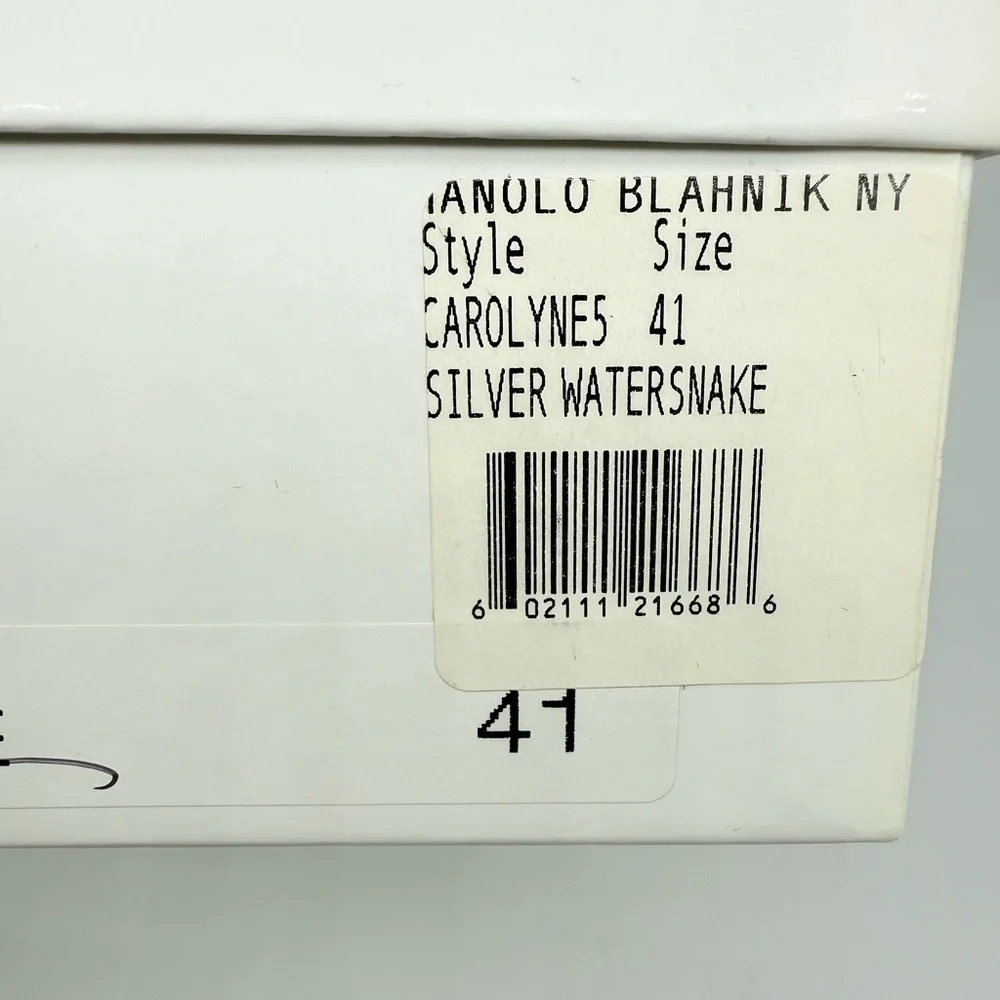 Manolo Blahnik Metallic  silver Snakeskin Carolyne 50mm slingback pumps EU 41